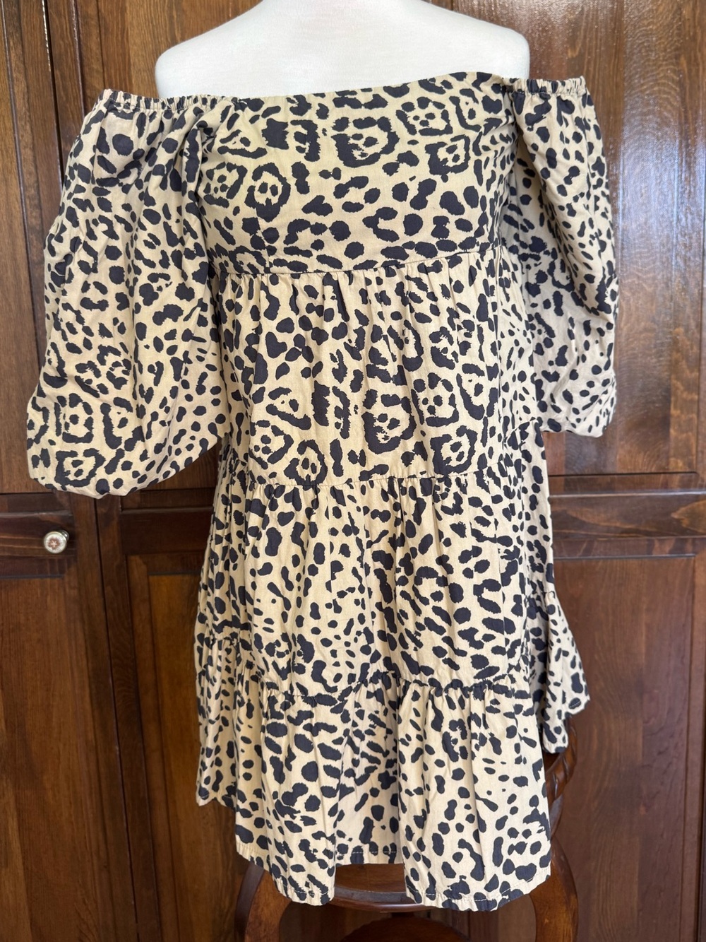 Faithfull the Brand Eryn Leopard Off the Shoulder Tiered Mini Dress 2